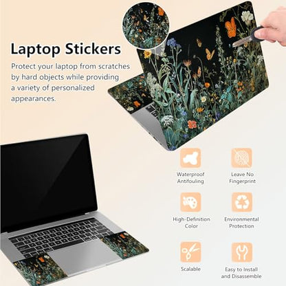 Laptop Skin Sticker Decal 15.6 Inch,12 13 13.3 14 15 15.6 in Laptop Netbook Skins for Notebook,Art Decal Removable Waterproof Scratch Resistant,Universal Vinyl Cover,Floral Plant Butterfly - color: Floral Plant Butterfly
