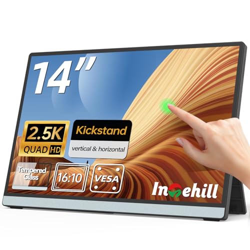 Intehill 2.5K Portable Monitor Touchscreen, 14" Portable Touch Screen for Laptop 2560x1600, 16:10 Travel Monitor with Tempered Glass, 100% sRGB USB & HDMI Portable Display with Stand & Speaker, Q14ZT - color: Space Gray