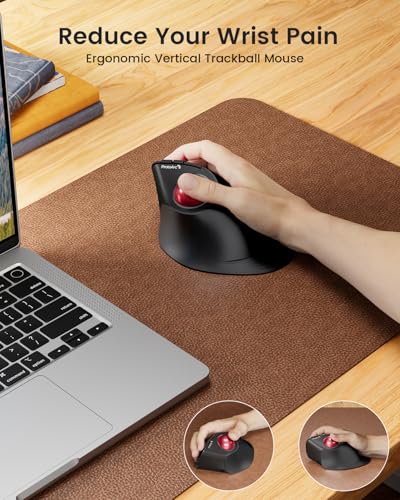 ProtoArc EM05 NL Wireless Vertical Trackball Mouse, 5 DPI Levels, Red | 62° Vertical Design Supports a Natural Wrist Posture, Connect 3 Devices Via Bluetooth/2.4G USB-A, 500mAh Rechargeable Battery - color: Red