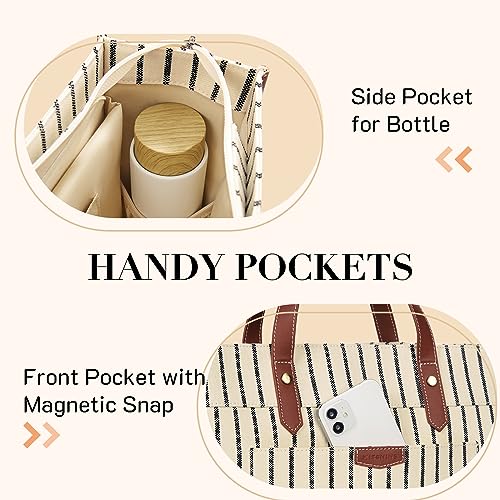 Missnine Laptop Tote Bag Canvas Laptop Bag 15.6 inch Work Shoulder Bags Casual Briefcase Handbag for Travel, Office, College (Stripe) - color: Stripe