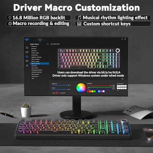 AULA F99 Pro Wireless Mechanical Keyboard-Silent Version,BT5.0/2.4GHz/USB-C Hot Swappable Custom Keyboard,Gasket Structure,Pre-lubed Linear Switches RGB Backlit Computer Gaming Keyboards,Black - color: Black