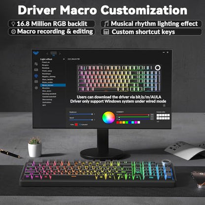 AULA F99 Pro Wireless Mechanical Keyboard-Silent Version,BT5.0/2.4GHz/USB-C Hot Swappable Custom Keyboard,Gasket Structure,Pre-lubed Linear Switches RGB Backlit Computer Gaming Keyboards,Black - color: Black