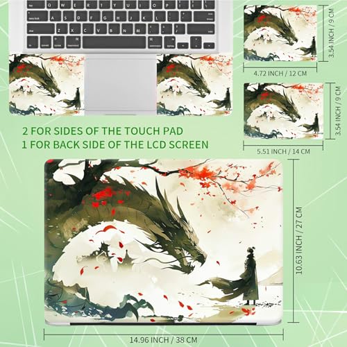 Laptop Skin Sticker Decal, Universal Protective Cover Fit 12 13 14 15.6 Inch Notebook, Reusable Water-Resistant Vinyl Decal w/ 2 Wrist Pads for Business Travel Office, Maple Dragon Man - color: Maple Dragon Man