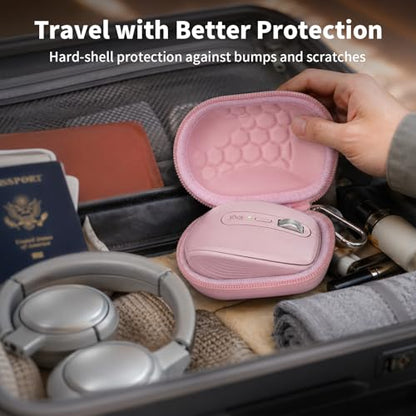 Comecase Compact Mouse Case for Logitech MX Anywhere 3S/3/2S/2 | Hard Shell Storage, Raised Inner Dots, Accessory Groove, Carabiner, Travel and Business Use, Pink, Bag Only - color: Pink