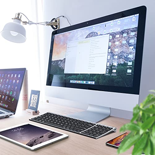 iClever BK10 Bluetooth Keyboard, Wireless Rechargeable Ultra-Slim Keyboard with Long Battery Life, Compatible with iOS, Android, Windows, Mac for iPad, Tablet, Laptop, PC, Phone (Silver Black) - color: silver black