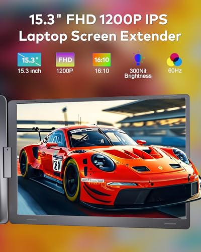 15.3" Laptop Screen Extender, FHD IPS Portable Quad Monitor for Laptop