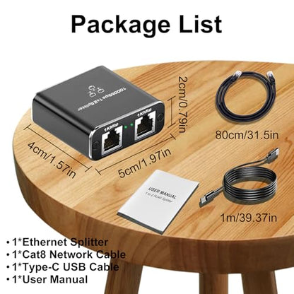 Ethernet Splitter 1 to 2 with 1.5Ft Cat 8 Ethernet Cables, 1000Mbps Internet Splitters High Speed with USB Power Cable,Gigabit LAN Splitter for Cat5/5e/6/7/8 Cable(2 Devices Simultaneously Networking) - style: 1to2 with cat 8