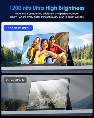 Yodoit 4K Portable Monitor, 16" 3840×2400 UHD IPS Travel Screen 1200nit Sunlight-Readable with 145% sRGB, 2000:1 Contrast for Photo Editing Outdoor Work Compatible with Laptop PC Mac PS5 Black - size: 16 inch 4K 1200 nit