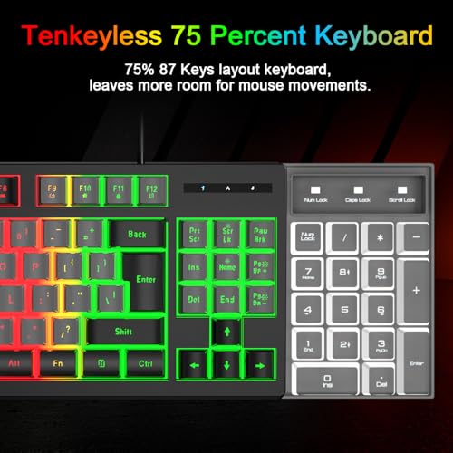 BlueFinger RGB 87 Keys Gaming Keyboard and Backlit Mouse Combo, USB Wired Rainbow Keyboard, Gaming Keyboard Set for Laptop PC Computer Game and Work(Black & Gray) - color: Black & Gray