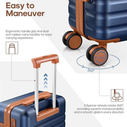 UKEIN Luggage Sets 3 Piece, PC Hardside Large Luggage 28 Inch With Spinner Wheels with TSA Lock, Checked Suitcase Set With Travel Backpack for Men (Blue, 3 piece set (28inch)) - color: Blue, size: 3 piece set (28inch)