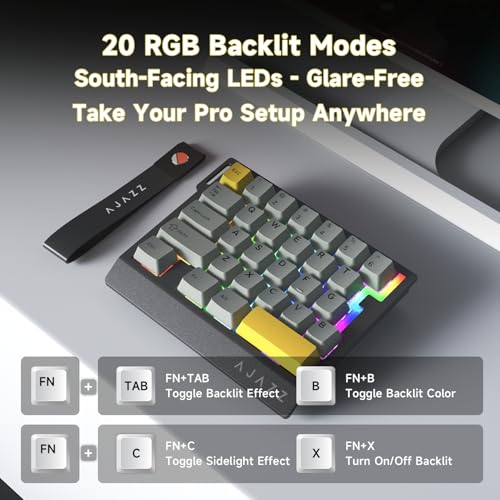 AJAZZ AK029 Wired One-Handed Hall Effect Mechanical Gaming Keypad, 29 Keys | Magnetic Switch, Rapid Trigger, 8KHz Polling, SOCD/DKS, RGB Backlit, Web Driver Customizable, Portable, Black Gray - color: Black Gray