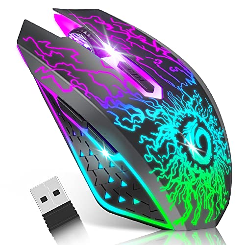 VersionTECH. Wireless Gaming Mouse, Rechargeable Computer Mouse Mice with Colorful LED Lights, Silent Click, 2.4G USB Nano Receiver, 3 Level DPI for PC Gamer Laptop Desktop Chromebook Mac-Black - color: Black