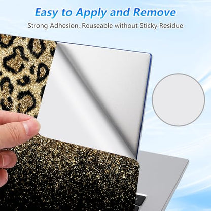 Universal Laptop Skin Sticker Decal with 2 Wrist Pad Skins, Waterproof Scratch Vinyl Cover for 11–15.6 Inch MacBook, HP, Dell, Lenovo, Cutable & Reusable,Gold Glitter Leopard - color: Gold Glitter Leopard