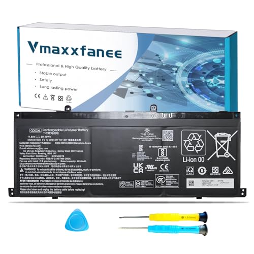 GD03XL N66215-005 Battery Replacement for HP Envy x360 14 2-in-1 14-fa0000/ OmniBook X 14/ EliteBook Ultra G1q Series Notebook N66000-AC1 N66000-1E1 11.58V 4854mAh 59.16Wh - size: 10.10*4.08*0.15inch GD03XL