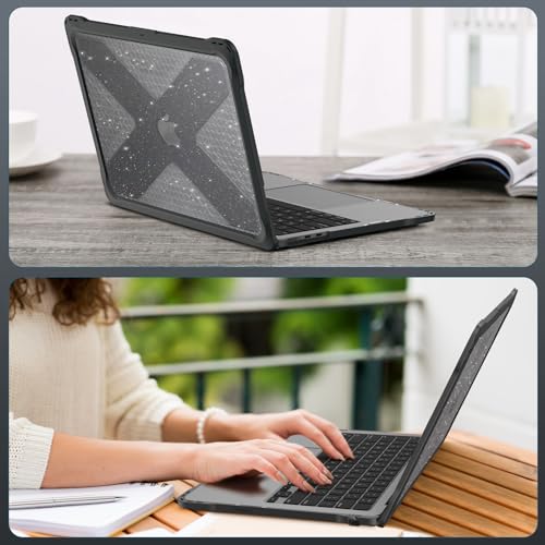 Fintie Case for MacBook Air 13.6 Inch A3449 A3240 A3113 A2681 (2022 2023 2024 2025 2026 Release) - Heavy Duty Rugged Hard Shell Case Cover for MacBook Air 13 Inch M2 M3 M4 M5 Chip, Glittering Clear - color: Glittering Clear