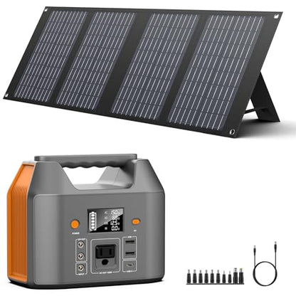Solar Powered Generator 300W Peak/150W Rated, Portable Generator Power Station with Solar Panels 40W Included, 155Wh Solar Power Bank with AC Outlet 110V for Home Use Camping Outdoor Adventure
