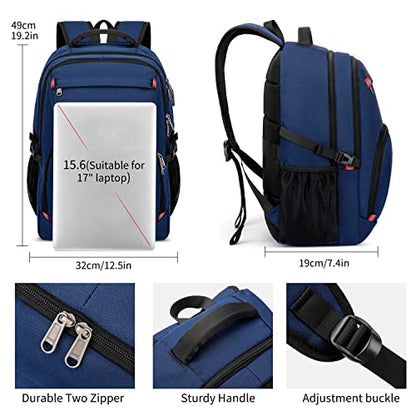 CAFELE 17.3 Inch Laptop Computer Backpack College School Bookbag Business Travel Water Resistant Durable Backpck with USB Charging Port for Women Men,Blue - color: Blue