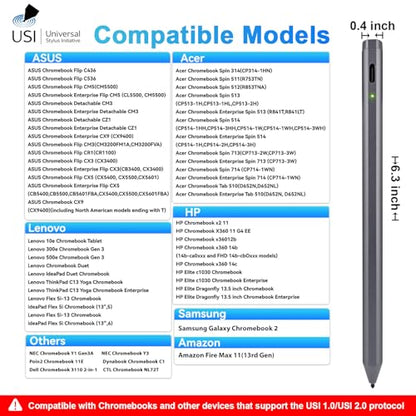 USI 2.0 Stylus Pen for Chromebooks, Palm Rejection | Stylus Pen for Chromebooks Acer Spin,ASUS Flip,Lenovo Duet/IdeaPad/Flex,Amazon Fire Max 11/Fire HD 10, Google Pixel, Grey - color: Grey