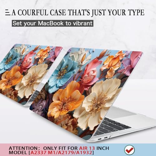 CISSOOK Compatible with MacBook Air 13 inch Case 2021 2020 2019 2018 | A2337 A2179 A1932, Flower Hard Shell Case with Keyboard Cover for MacBook Air 13 Inch M1, Silk Flowers - color: Silk Flowers
