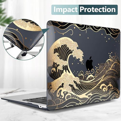 DONGKE Compatible with MacBook Air 13 inch Case 2021 2020 2019 2018 Release A2337 M1 A2179 A1932 with Retina Display Touch ID, Plastic Hard Shell & Keyboard Cover - Golden Wave - color: Golden Wave X902