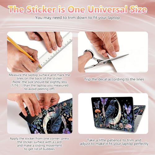 Laptop Skin Sticker Decal 12" 13" 13.3" 14" 15" 15.6",Waterproof Scratch Resistant Vinyl,Reusable Easy to Apply,for MacBook HP Dell Notebooks Netbooks Laptop,2 Wrist Pads,Crow Moon Flower - color: Crow Moon Flower