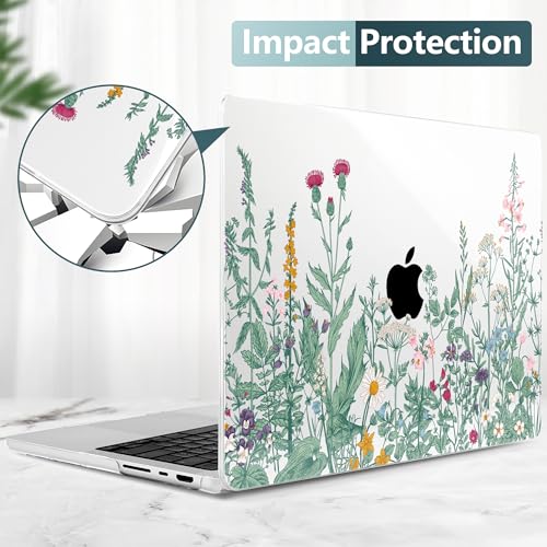 TWOLSKOO Compatible with MacBook Pro 14 inch Case 2023 2022 2021 Release M2 A2779 M1 A2442 Pro/Max Chip with Touch ID, Plastic Hard Shell Case & Keyboard Cover & Screen Protector, Wildflower - color: Wildflower
