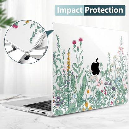 TWOLSKOO Compatible with MacBook Pro 14 inch Case 2023 2022 2021 Release M2 A2779 M1 A2442 Pro/Max Chip with Touch ID, Plastic Hard Shell Case & Keyboard Cover & Screen Protector, Wildflower - color: Wildflower