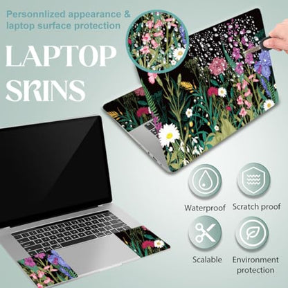 SUPERDANT Wildflower Laptop Skin Black-Backed Laptop Sticker PVC Computer Stickers Dustproof Waterproof Art Decal Protector 12" 13" 13.3" 14" 15" 15.4" 15.6" Notebook Art Decal Black Pink - color: Black+Pink