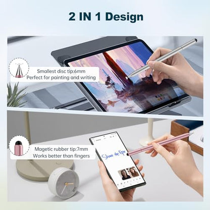 Stylus Pen for Touchscreen, 2 in 1 Stylus for Apple iPhone iPad Pro Android Tablets Chromebook All Universal Touch Screens (Rose Gold/Silver) - color: Rose Gold/Silver