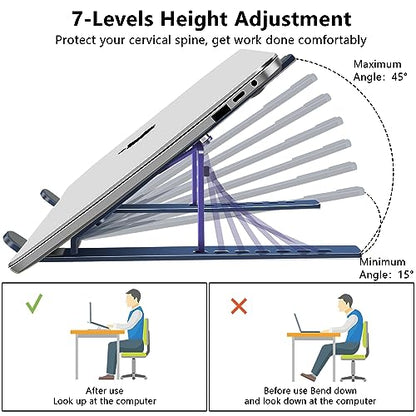 Laptop Stand, Computer Tablet Stand, Adjustable Aluminum Foldable Portable Laptop Holder Riser, Compatible with MacBook Air Pro, Lenovo, HP, Dell, More 10-15.6” Laptops and Tablets (Blue) - color: D102 Blue