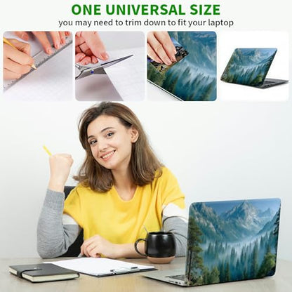 Laptop Skin Sticker Decal, Universal Protective Cover Fit 12 13 14 15.6 Inch Notebook, Reusable Water-Resistant Vinyl Decal w/ 2 Wrist Pads for Business Travel Office, Green Forest Mountains - color: Green Forest Mountains