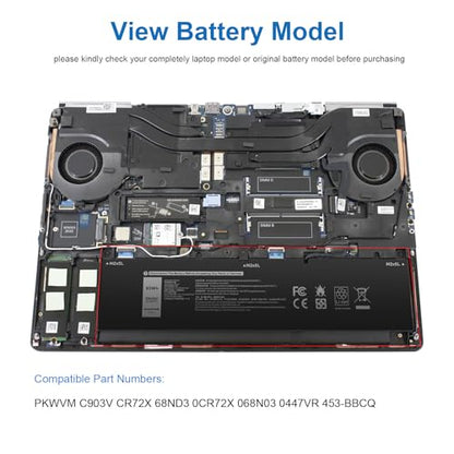 TREE.NB 95Wh PKWVM Laptop Battery Compatible with Dell Precision 7550 7750 7560 7760 Series Workstation Notebook C903V CR72X 0CR72X 17C06 068N03 447VR 0447VR P44E P93F P44E001 P44E002 P93F001 P93F002 - size: 11.18x3.39x0.43inch PKWVM