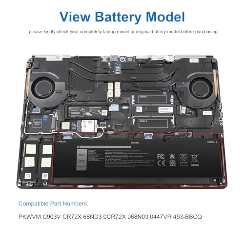 TREE.NB 95Wh PKWVM Laptop Battery Compatible with Dell Precision 7550 7750 7560 7760 Series Workstation Notebook C903V CR72X 0CR72X 17C06 068N03 447VR 0447VR P44E P93F P44E001 P44E002 P93F001 P93F002 - size: 11.18x3.39x0.43inch PKWVM