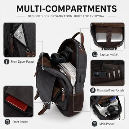 Sling Bag Large Capacity: Crossbody Bag for Men Fits 15.6 Inch Laptop A4 Files with Anti Theft USB Port - color: Black-xl