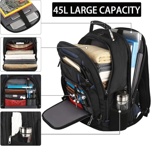 17.3 Laptop Backpack for Men Women, Large Travel Laptop Backpack | XL Backpack with Rain Cover, TSA Friendly Flight Approved with RFID Anti Theft Pocket, Water Resistant School College BookBag - color: Black-blue, size: 17inch(19.0 *14.6*10")