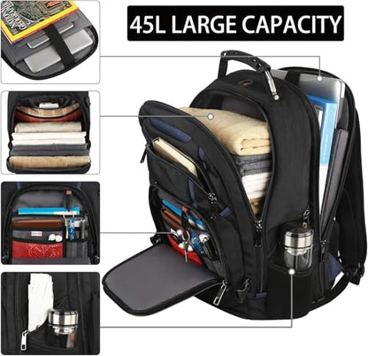 17.3 Laptop Backpack for Men Women, Large Travel Laptop Backpack | XL Backpack with Rain Cover, TSA Friendly Flight Approved with RFID Anti Theft Pocket, Water Resistant School College BookBag - color: Black-blue, size: 17inch(19.0 *14.6*10")