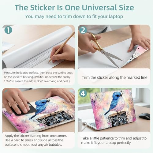 Universal Laptop Skin Decal, 3-Piece Vinyl Protector for 12 13 14 15.6" Notebook, Waterproof Anti-Scratch, Easy Trim & Bubble-Free Finish, Blue Birds sit on Flowery Piers - color: Blue Birds sit on Flowery Piers