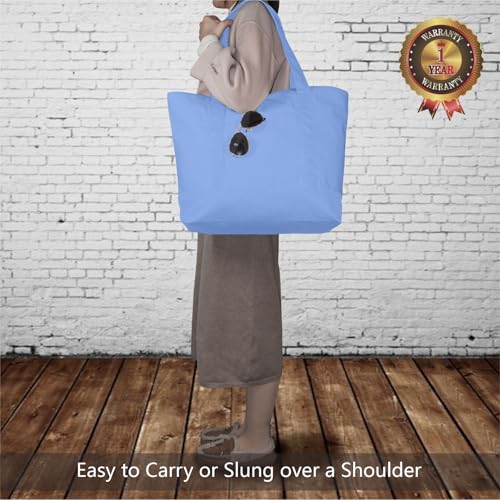 TOPDesign 1-Pack Canvas Tote Bag with an External Pocket, Reusable Grocery Shopping Bag, Top Zipper Closure, Daily Essentials (Light Blue) - color: Light Blue