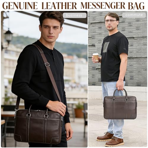 Leather Laptop Bag for Men Briefcase Fits 15.6 Inch Notebook Portable Shoulder Messenger Crossbody Bag for Travel Office - color: 824-coffee