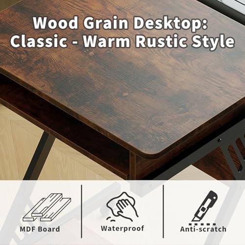 ALISENED Computer Desk for Small Spaces Compact Desk with Keyboard Tray | 23.6" Z-Shaped, with Wheels and Bottom Shelves, for Home Office, Computer Cart Mobile Laptop Cart, Rustic Brown - color: Brown