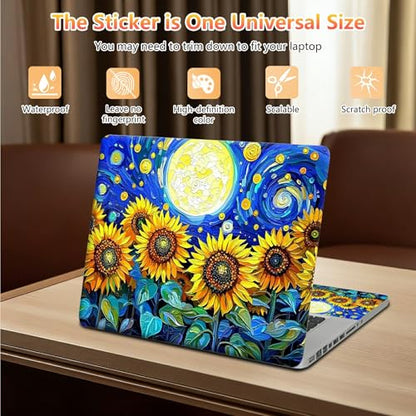 10 inch Laptop Sleeve with Laptop Skin Sticker Set – Slim Protective Case with Smooth Zipper, Lightweight Tablet & Notebook Sleeve for Travel & Daily Carry, Sunflower Art Moon - color: Sunflower Art Moon, size: 10 inch
