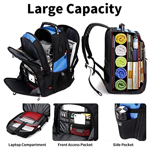 SHRRADOO Large Travel Laptop Backpack for Women, Work College Backpacks | Fit 17 Inch Laptops, with Combination Lock, Carry On Flight Approved, 50L Big Bags, Business Backpack for Men Women - color: Blue