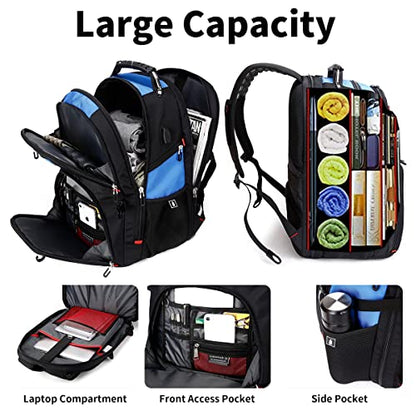SHRRADOO Large Travel Laptop Backpack for Women, Work College Backpacks | Fit 17 Inch Laptops, with Combination Lock, Carry On Flight Approved, 50L Big Bags, Business Backpack for Men Women - color: Blue