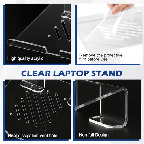 Slim Acrylic Laptop Stand, Portable Ventilated Desktop Riser for Desk, 11-17 Inch - color: Transparent