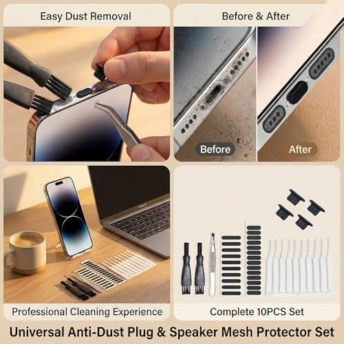 14Pcs Phone Cleaning Kit Anti-Clogging Port Cleaner Mini Brushes | Plastic and nylon mini cleaning brushes clear speaker ports and charging slots safely for tech enthusiasts. - color: 14PCS- Black Phone