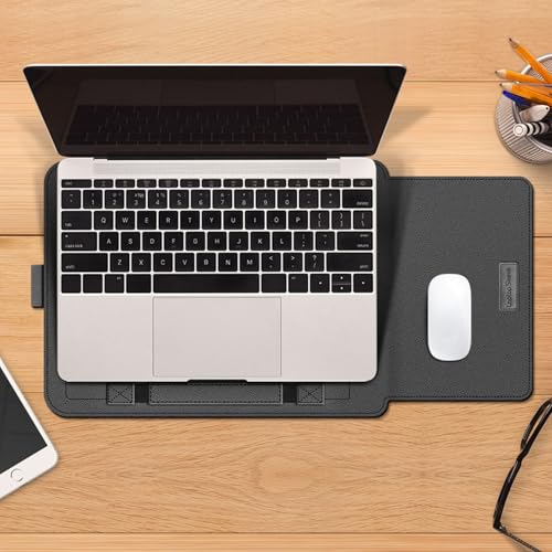 Alipis Laptop Sleeve with Stand and Cable Strap 15-inch Portable Laptop Case Bag Set, Protective Storage Pouch with Mouse and Data Line Compartments, Black, Travel Carrying Organizer