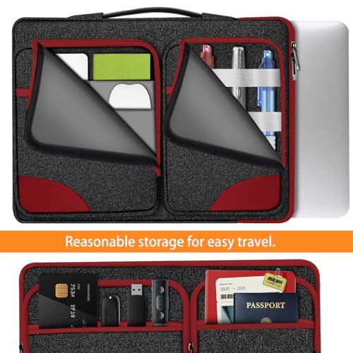 Hseok Laptop Case 15 15.6 16 inch Sleeve with Handle and Hidden Straps,Compatible with MacBook Neo 16",MacBook Pro Air 16" 15", 360°Protective PC Briefcase with 4 Pockets for Accessories,Red - color: Red