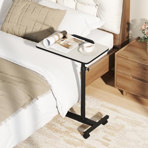 GIANTEX Overbed Table with Wheels, Medical Adjustable Bedside Table, Grey | Mobile Standing Desk, Portable Laptop Table for Small Spaces, Bed Trays Table for Eating Home and Hospital - color: Light Grey