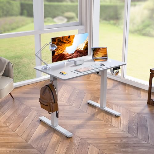 Kingant Standing Desk, 35x20 Inch Electric Height Adjustable Computer Desk | Ergonomic Small Sit Stand Desk Rising Desks for Home Office Stand Up Desk Computer Workstation with Cable Management - color: White, size: 35" x 20"