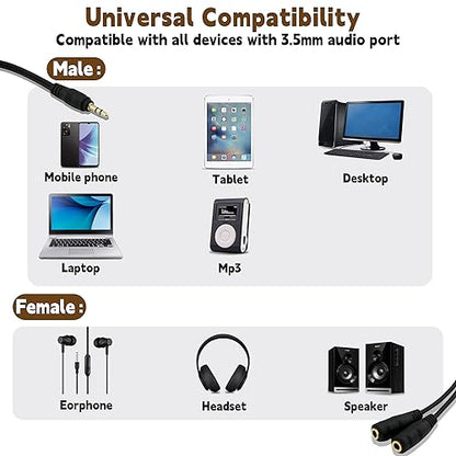 2-Pack Gold Plated 3.5mm Stereo Jack Splitter Cable Adapter Connectors ,3.5mm Male To 2 X Female - for Connecting External Speakers or Use Both Output for Speakers For Ipod, Mp3 Player